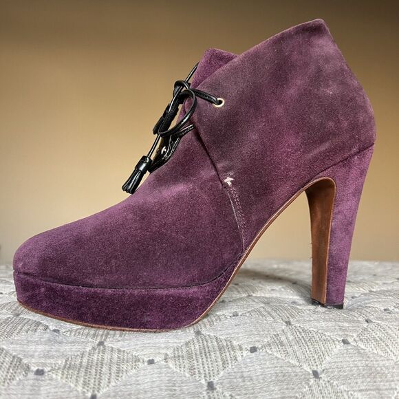 Rag & Bone Purple Suede Lace Up Ankle Heeled Boots Booties Women's EU 38 US 8 - Picture 1 of 16